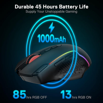 Redragon M810 Pro – Mouse Gaming Inalámbrico y Con Cable, 10,000 DPI, 8 Botones Macro, Rapid Fire, RGB