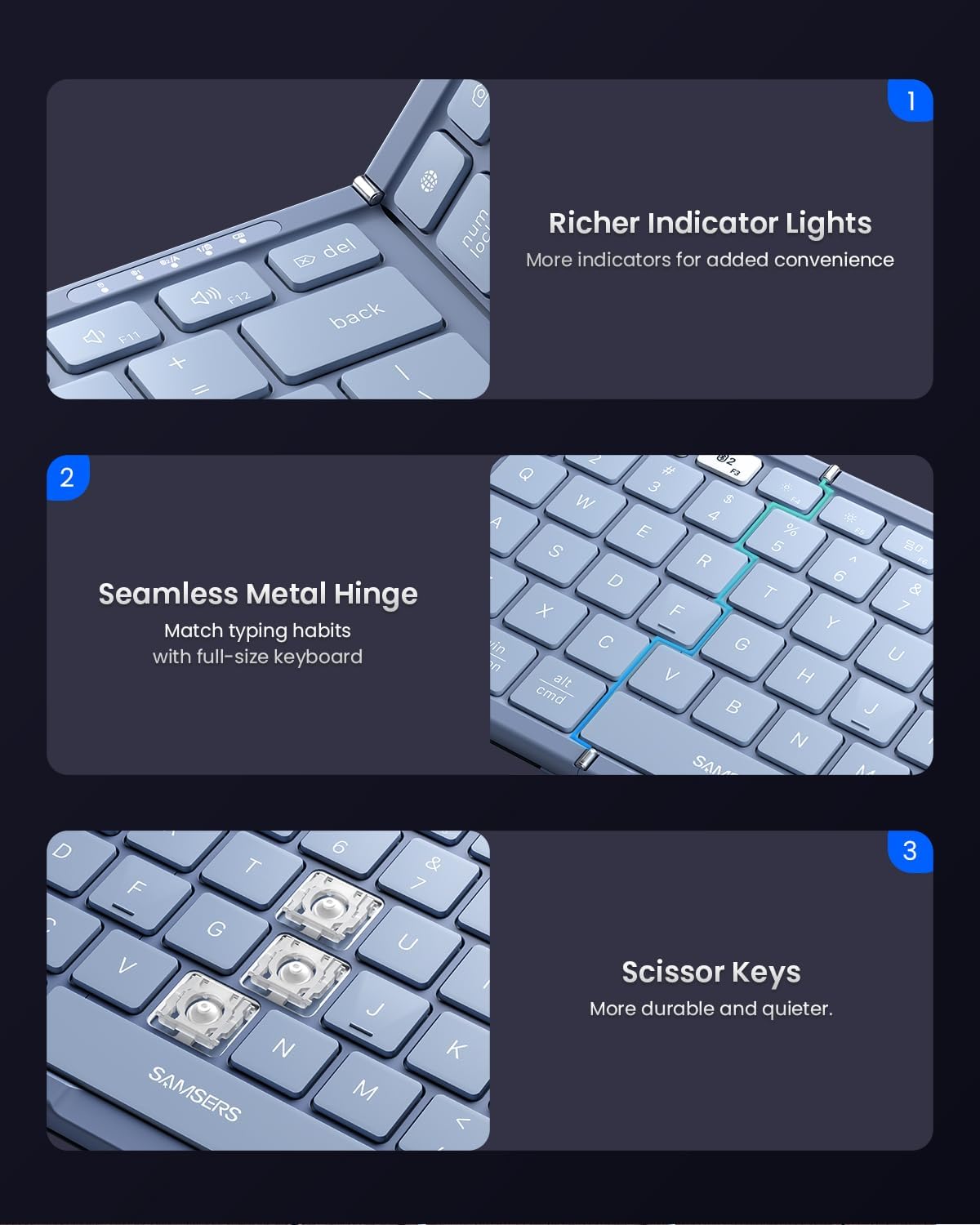 Teclado y mouse plegables | Bluetooth | Portátil para viaje | Mouse inalámbrico recargable USB-C | Para iOS, Android, Windows | Color: Azul