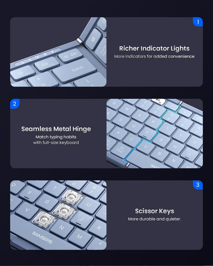Teclado y mouse plegables | Bluetooth | Portátil para viaje | Mouse inalámbrico recargable USB-C | Para iOS, Android, Windows | Color: Azul