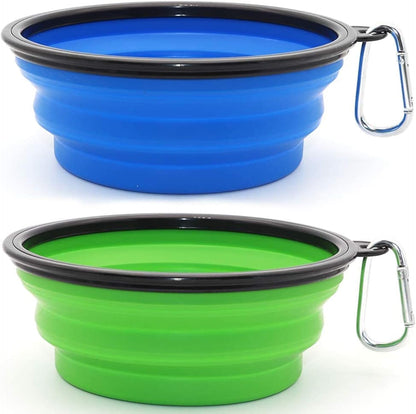 Bowls Plegables para Perros y Gatos (2 Pack) | Portátiles con Mosquetón para Agua y Comida | Viajes, Paseos y Camping