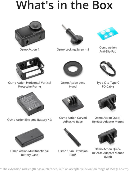 DJI Osmo Action 4 Adventure Combo – Cámara de acción 4K ultra versátil con sensor de 1/1.3", colores cinematográficos y autonomía extrema