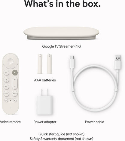 Google TV Streamer 4K HDR con Dolby Vision y Atmos – 32 GB Almacenamiento – Control por Voz con Búsqueda y Smart Home – Streaming Rápido de Películas, Series y TV en Vivo – Color Porcelain