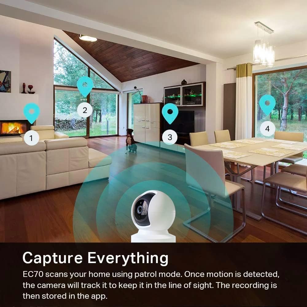 Cámara de Seguridad Inteligente Kasa EC70 Pan/Tilt | 1080P HD, Visión Nocturna, Detección de Movimiento y Sonido, Almacenamiento en Nube o MicroSD, Compatible con Alexa y Google Home – Blanca