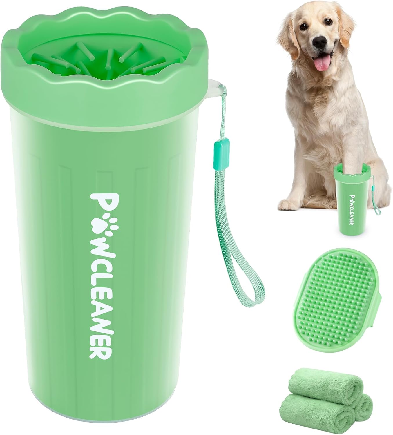 Limpiador de Patas para Perros y Gatos | Vaso con Cepillo de Silicona Suave + 3 Toallas Absorbentes | Disponible en Talles S, M y L