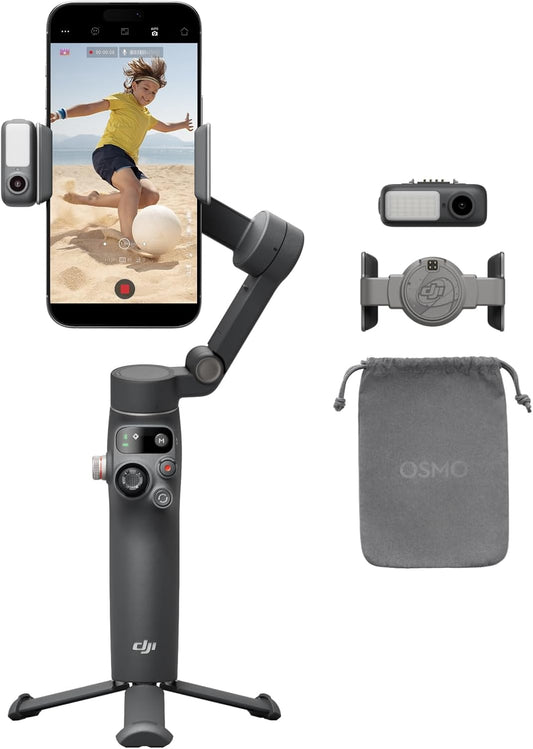 DJI Osmo Mobile 7P Estabilizador Gimbal para Smartphone – 3 Ejes, Seguimiento Inteligente, Luz Integrada, Micrófono Compatible, Palo Extensible y Trípode