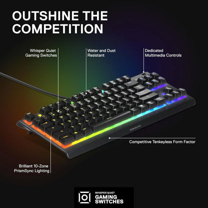 SteelSeries Apex 3 TKL – Teclado Gamer RGB Compacto, Resistente y Silencioso