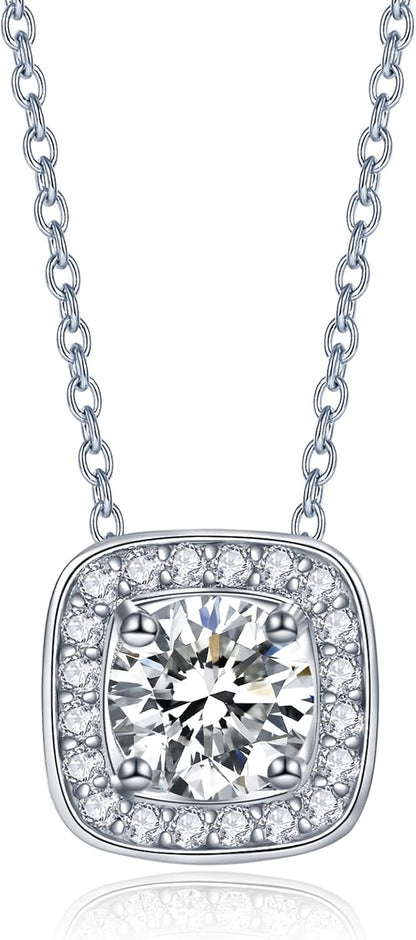 Collar Colgante Moissanita para Mujer | Plata de Ley con Baño de Oro Blanco 18K | 1-3 Quilates D Color VVS1 | Joyería Fina y Elegante