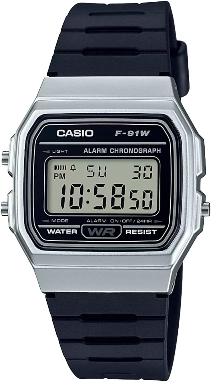 F91W Series | Digital Watch | Water Resistant | LED Light | 1/100 SEC Stopwatch | Regular Time Keeping (HR, Min, SEC, PM, Date, Day) | Daily Alarm | Lightweight | 7 Year Battery