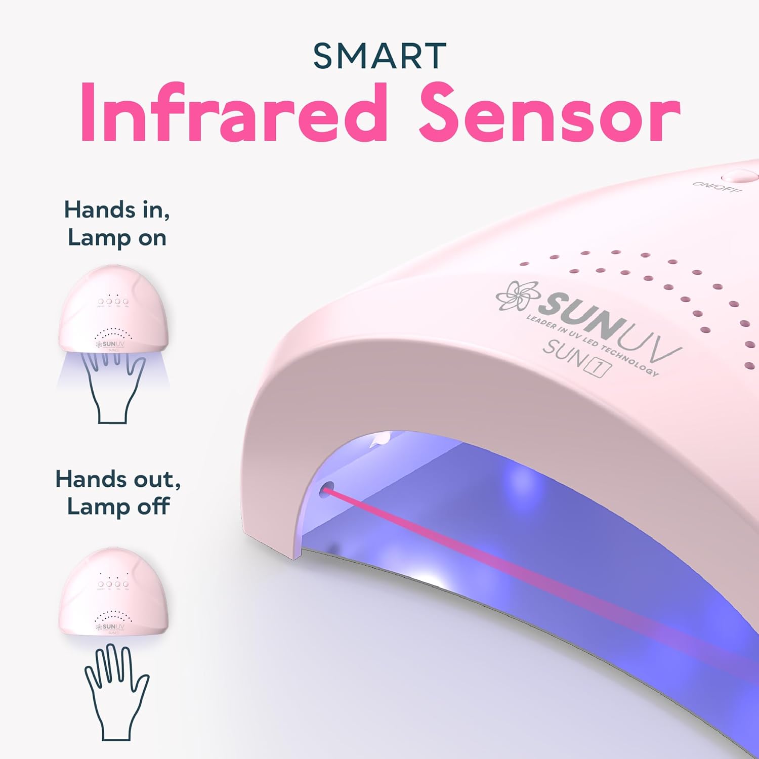 Luz UV para uñas de gel | 3 ajustes de temporizador | lámpara LED profesional | Sensor automático | Color rosa