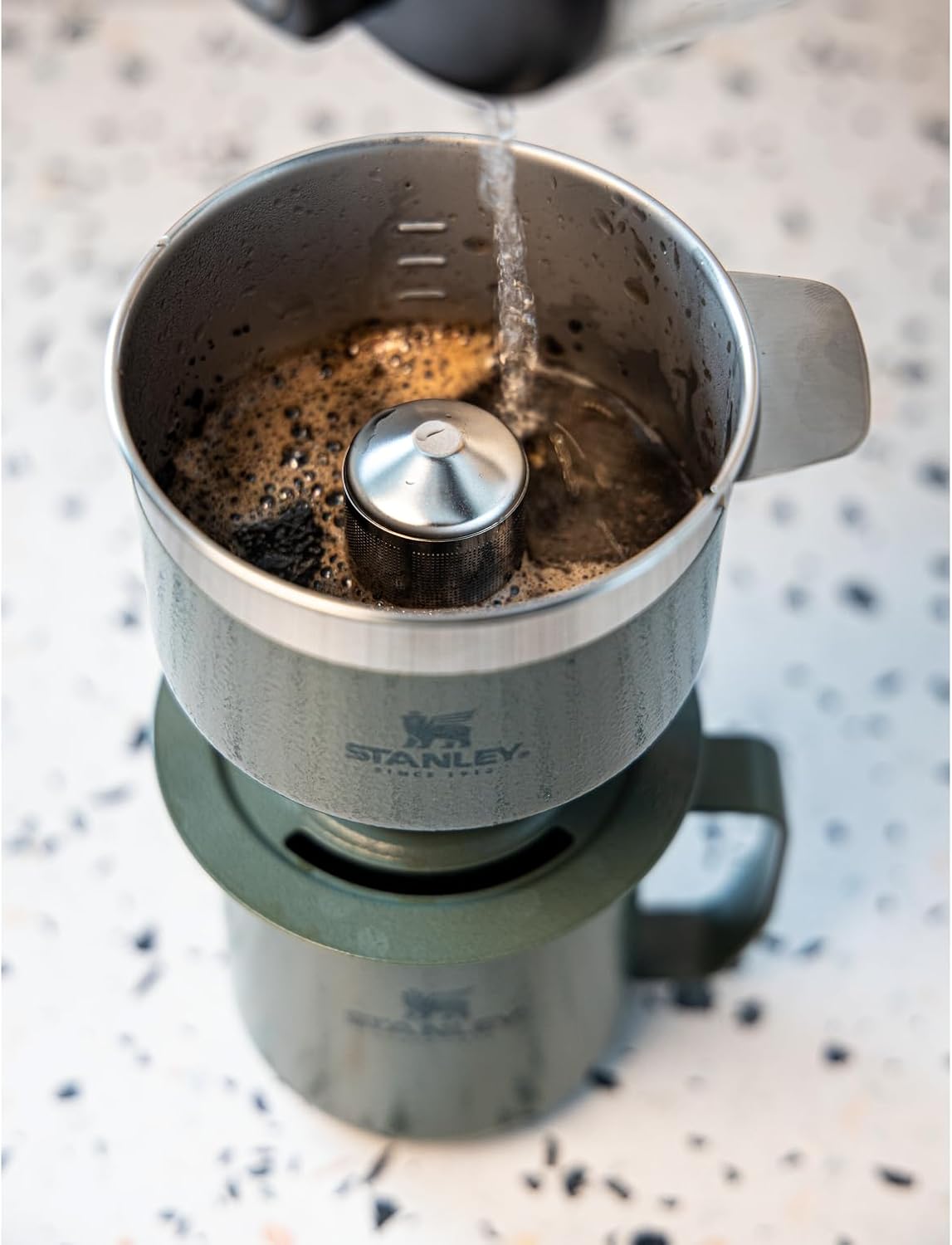 Perfect Brew Pour over Set | 12 Oz Camp Mug with Lid Included | Drip Coffee Maker with Reusable Filter | Insulated Stainless Steel | Bpa-Free | Hammertone Silver