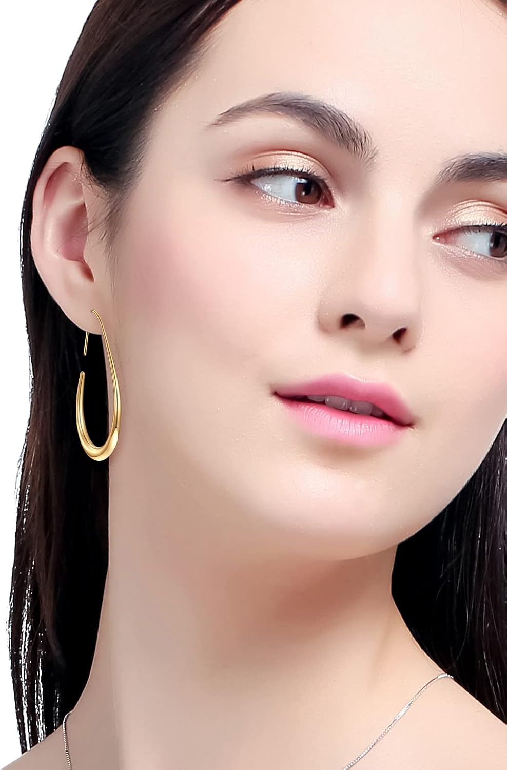 Aros Hoop Ovalados Mujer – 40mm Teardrop Livianos, Plata 925 con Baño Oro 14K/Oro Blanco,