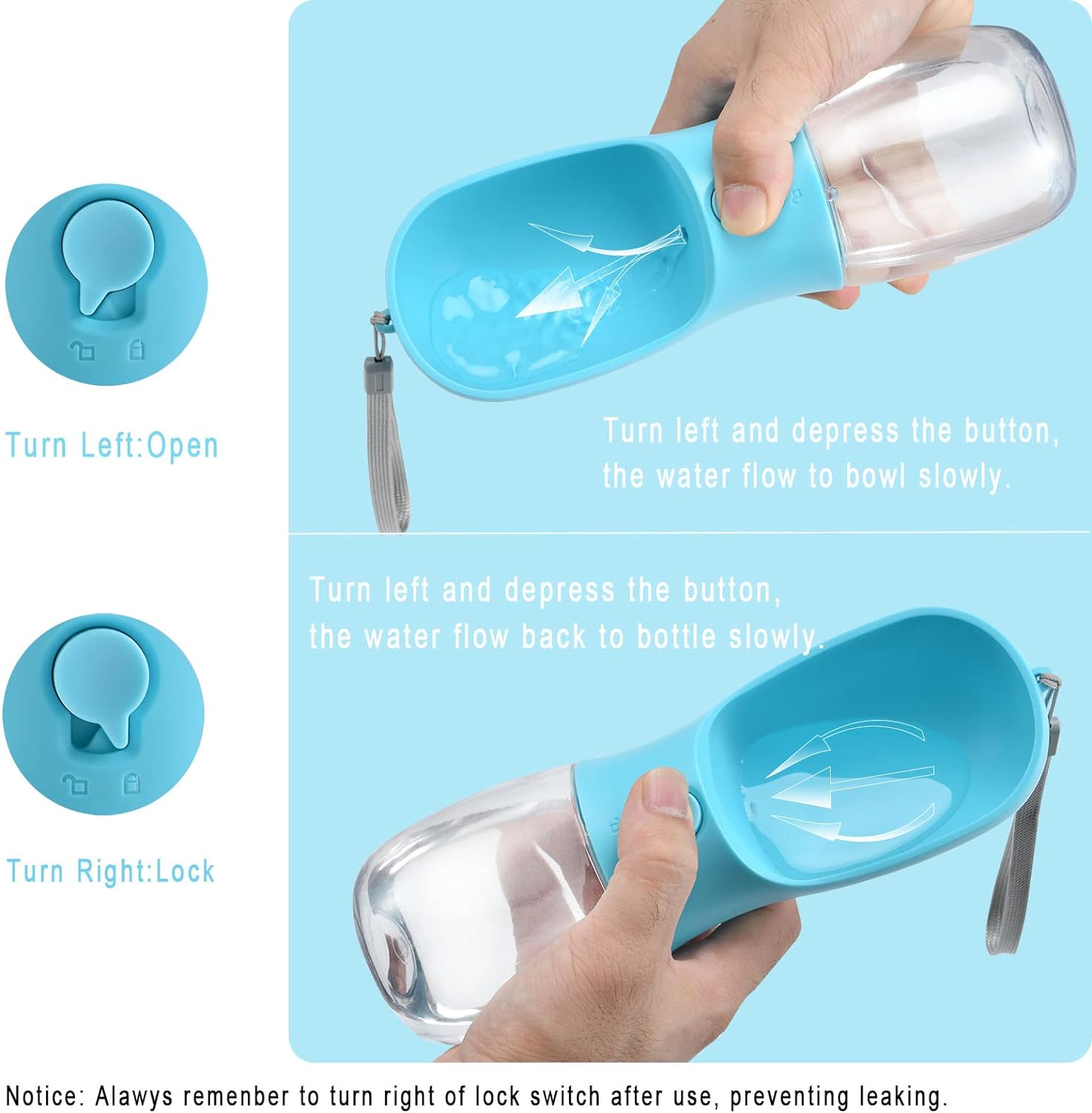 Botella de Agua para Perros con Contenedor de Alimento (2 en 1) | Portátil, Antifugas y con Filtro de Carbón – 10oz/300ml y 19oz/550ml | Accesorio de Viaje para Perros y Gatos