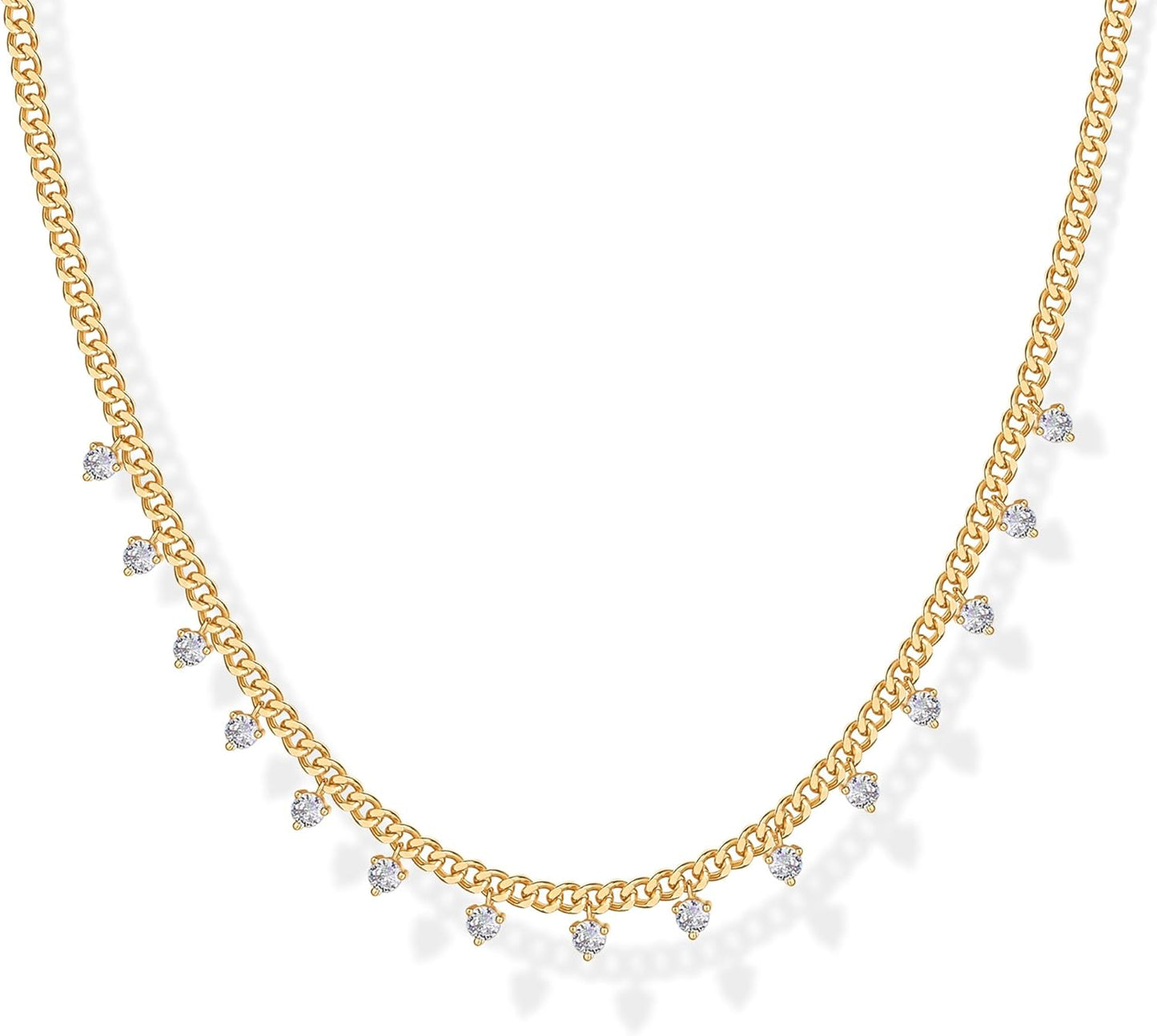 Collar de Estaciones para Mujer | Baño en Oro 14K | Cadena Fina con Circonitas Simuladas | Joyería de Moda para Capas y Looks Elegantes