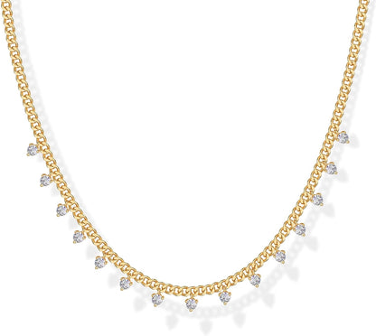 Collar de Estaciones para Mujer | Baño en Oro 14K | Cadena Fina con Circonitas Simuladas | Joyería de Moda para Capas y Looks Elegantes