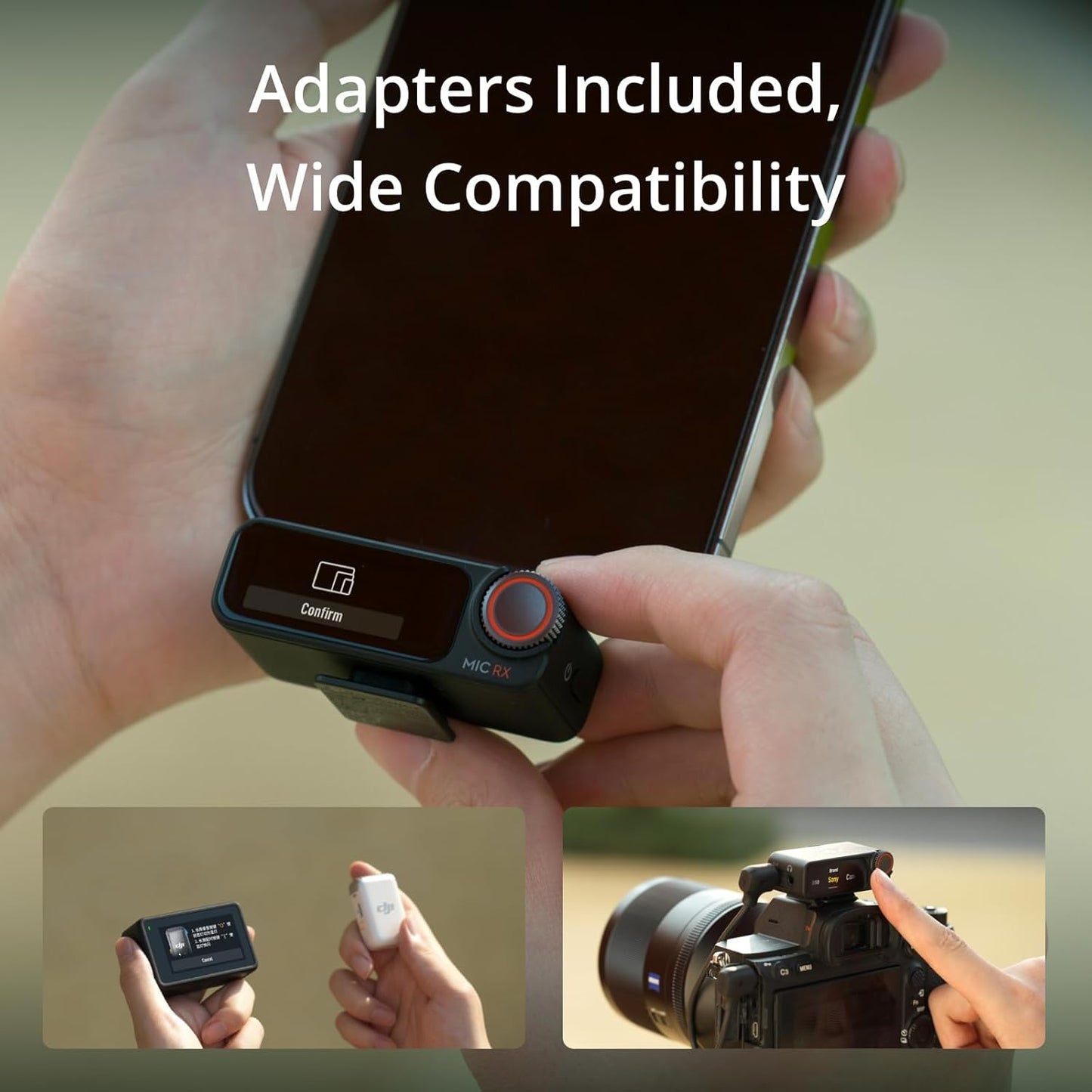 DJI Mic 2 (1 TX + 1 RX) Micrófono Inalámbrico con Cancelación Inteligente de Ruido y Grabación Interna 32-bit
