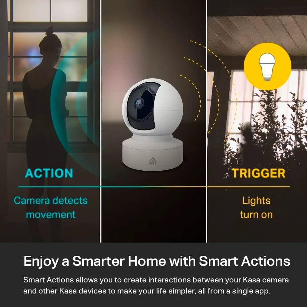 Cámara de Seguridad Inteligente Kasa EC70 Pan/Tilt | 1080P HD, Visión Nocturna, Detección de Movimiento y Sonido, Almacenamiento en Nube o MicroSD, Compatible con Alexa y Google Home – Blanca