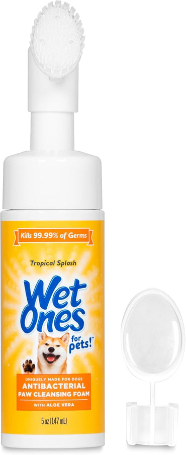 Wet Ones Limpiador Antibacterial de Patas para Perros | Espuma con Cepillo Integrado, Aroma Tropical Splash | 150 ml