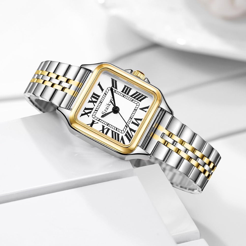 Reloj para Mujer Cuadrado 25 mm | Números Romanos | Movimiento Japonés | Correa de Acero o Cuero | Resistente al Agua (uso diario)