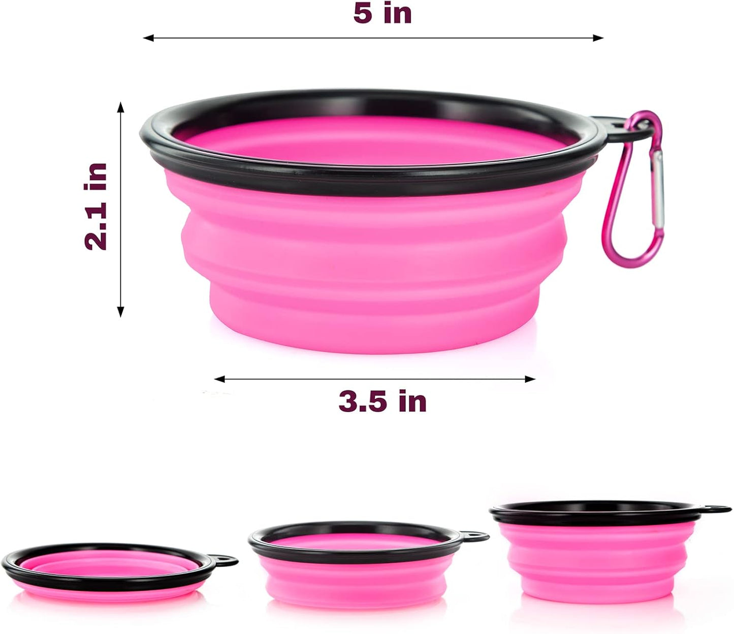Bowls Plegables para Perros y Gatos (2 Pack) | Portátiles con Mosquetón para Agua y Comida | Viajes, Paseos y Camping