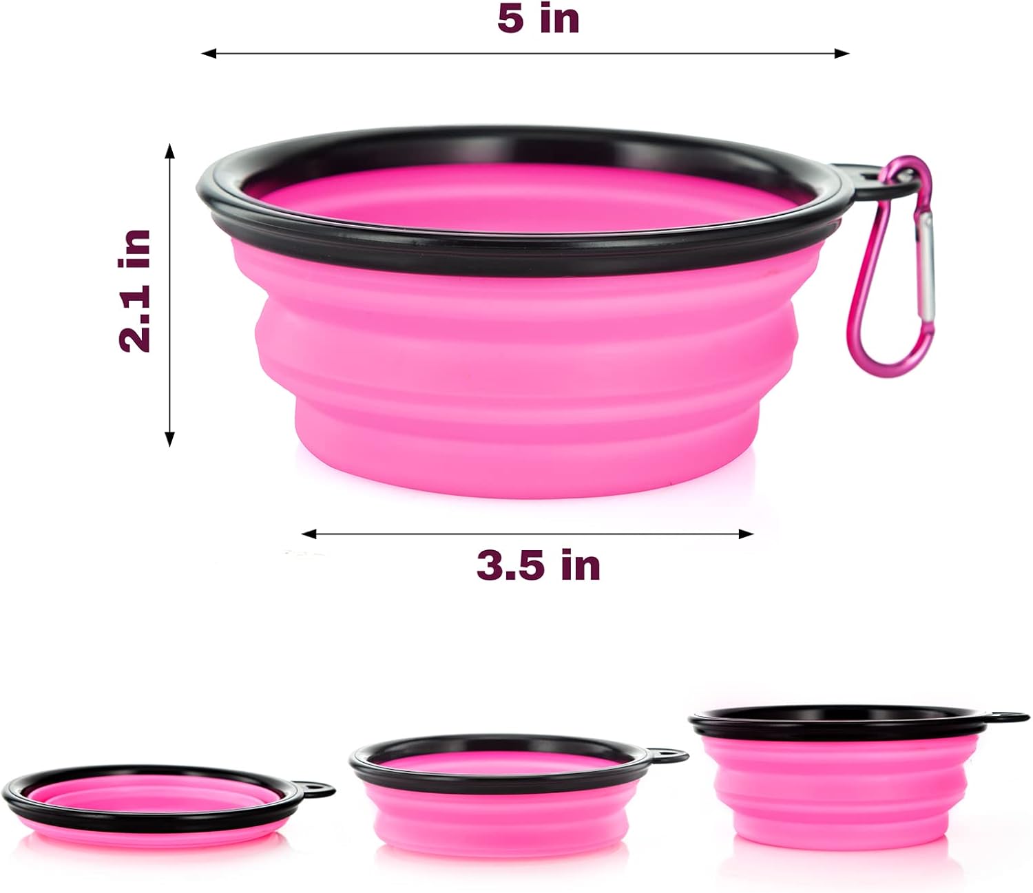 Bowls Plegables para Perros y Gatos (2 Pack) | Portátiles con Mosquetón para Agua y Comida | Viajes, Paseos y Camping