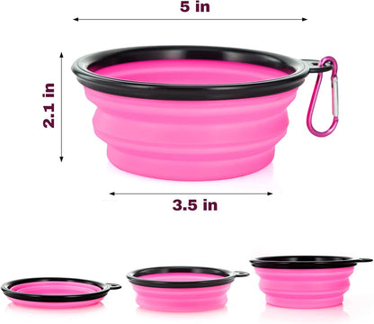 Bowls Plegables para Perros y Gatos (2 Pack) | Portátiles con Mosquetón para Agua y Comida | Viajes, Paseos y Camping