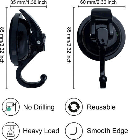 Ganchos de ducha de succión al vacío resistentes | Ventosa de vidrio | Paquete de 2 | Color: negro