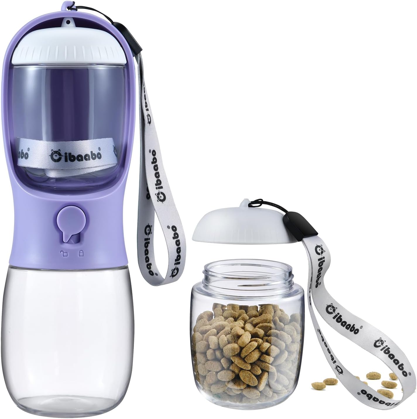 Botella de Agua para Perros con Contenedor de Alimento (2 en 1) | Portátil, Antifugas y con Filtro de Carbón – 10oz/300ml y 19oz/550ml | Accesorio de Viaje para Perros y Gatos