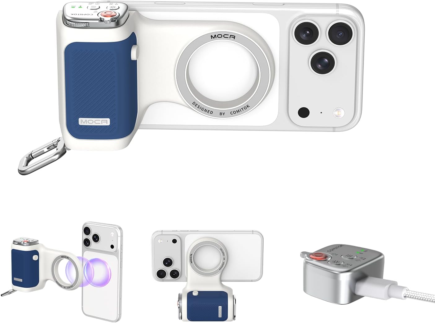 Accesorio para filmar | UGC | Compatible con iOS17 e iOS18 | Agarre magnético con control remoto | Color Azul