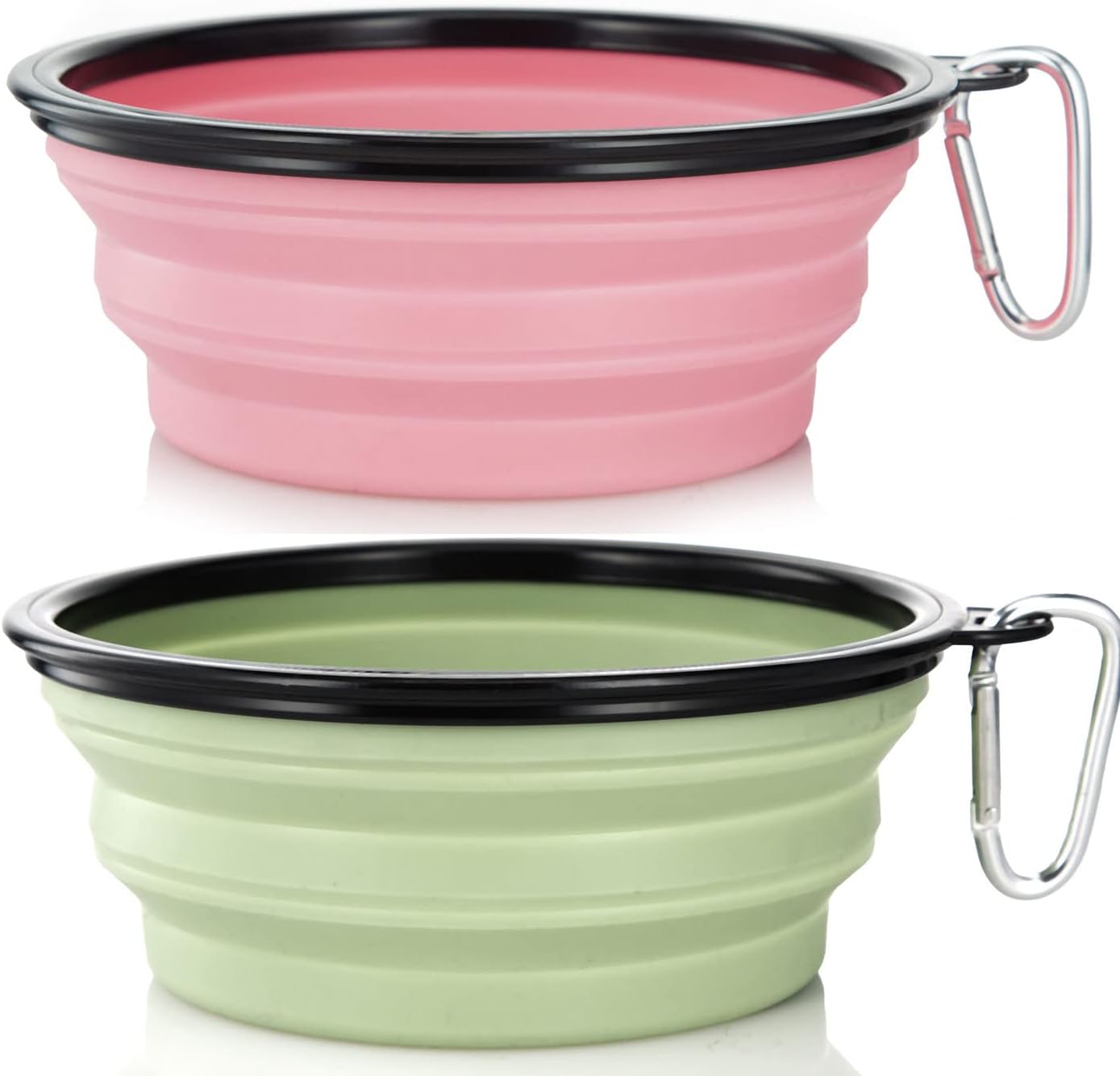 Bowls Plegables para Perros y Gatos (2 Pack) | Portátiles con Mosquetón para Agua y Comida | Viajes, Paseos y Camping