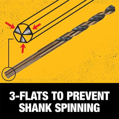 Juego de Brocas DEWALT 14 Piezas, Punta de 135°, Acero Rápido HSS, Revestimiento Negro y Dorado, Alta Durabilidad para Madera, Plástico y Metal (DWA1184)