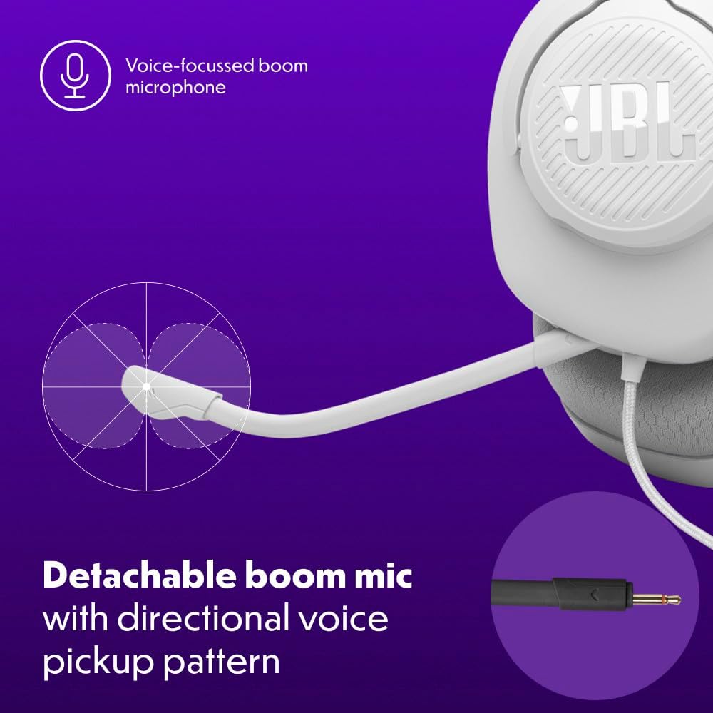 JBL Quantum 100 M2 (Blanco) – Audífonos gamer con cable y micrófono desmontable