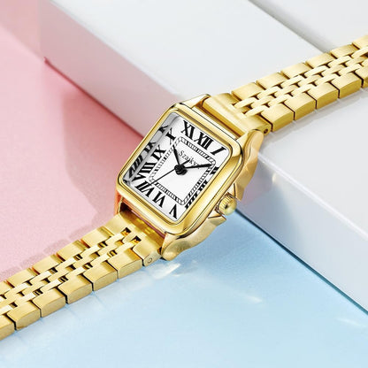 Reloj para Mujer Cuadrado 25 mm | Números Romanos | Movimiento Japonés | Correa de Acero o Cuero | Resistente al Agua (uso diario)