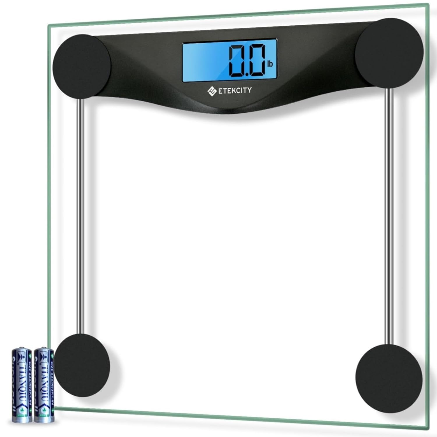 Báscula Digital de Baño – Plataforma Extra Ancha, Capacidad 200 kg/440 lb, Pantalla LCD Iluminada, Precisa y Segura, Vidrio Templado Reforzado con Cinta Métrica Incluida