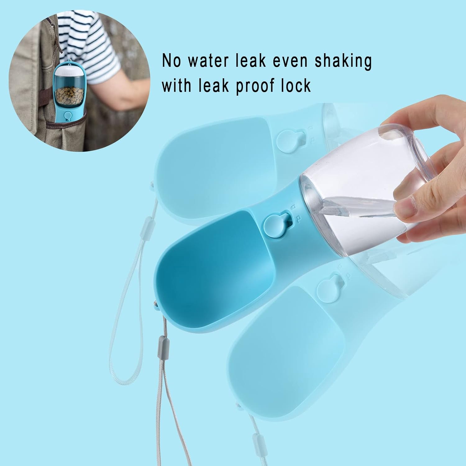 Botella de Agua para Perros con Contenedor de Alimento (2 en 1) | Portátil, Antifugas y con Filtro de Carbón – 10oz/300ml y 19oz/550ml | Accesorio de Viaje para Perros y Gatos