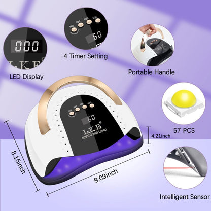 Lámpara de uñas LED UV de 268 W | 4 temporizadores | Luz profesional de uñas | 57 cuentas de lámpara | Sensor automático (blanco)