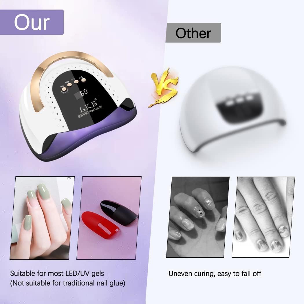 Lámpara de uñas LED UV de 268 W | 4 temporizadores | Luz profesional de uñas | 57 cuentas de lámpara | Sensor automático (blanco)