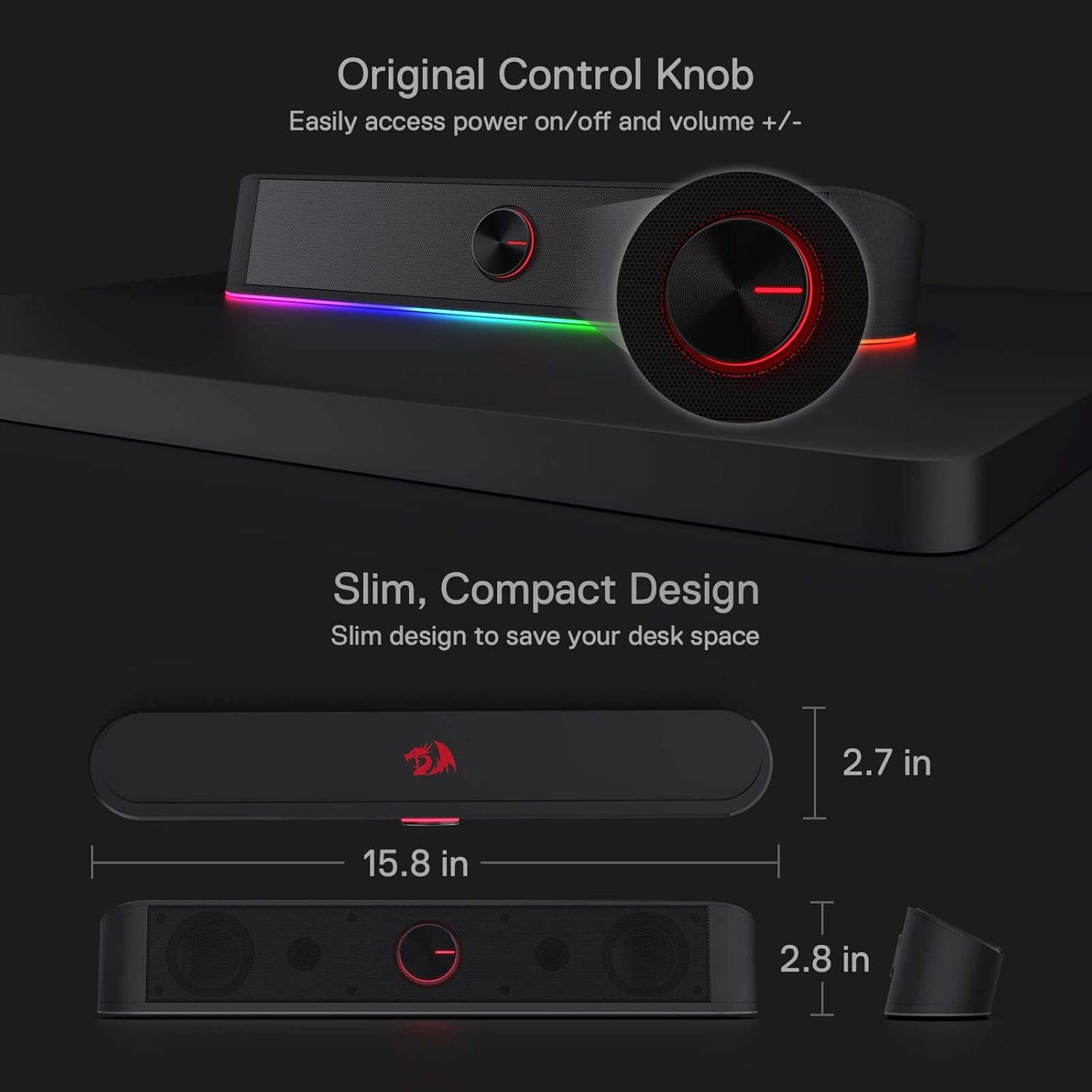Redragon GS560 RGB Soundbar, Barra de Sonido Estéreo 2.0 para PC – Negro