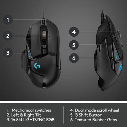 Logitech G502 HERO – Mouse Gamer con Cable de Alto Rendimiento, Sensor HERO 25K, 25.600 DPI, RGB, Pesos Ajustables y 11 Botones Programables