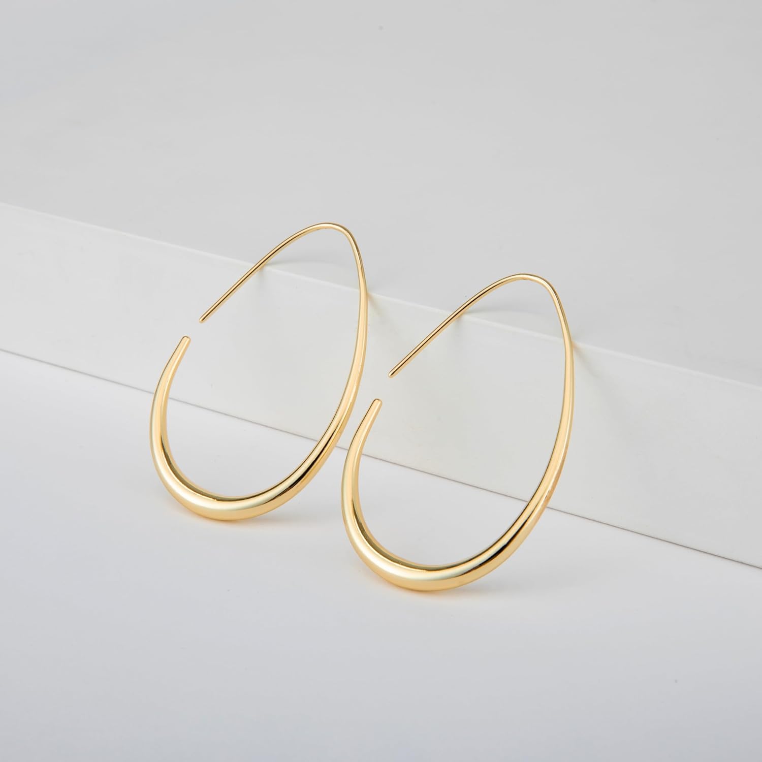 Aros Hoop Ovalados Mujer – Livianos Teardrop, 14K Gold/White Gold Plated, 40mm 