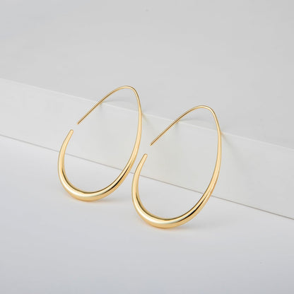 Aros Hoop Ovalados Mujer – Livianos Teardrop, 14K Gold/White Gold Plated, 40mm 