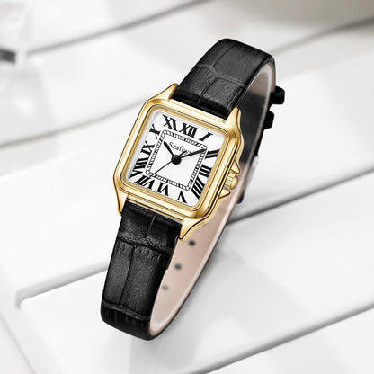 Reloj para Mujer Cuadrado 25 mm | Números Romanos | Movimiento Japonés | Correa de Acero o Cuero | Resistente al Agua (uso diario)