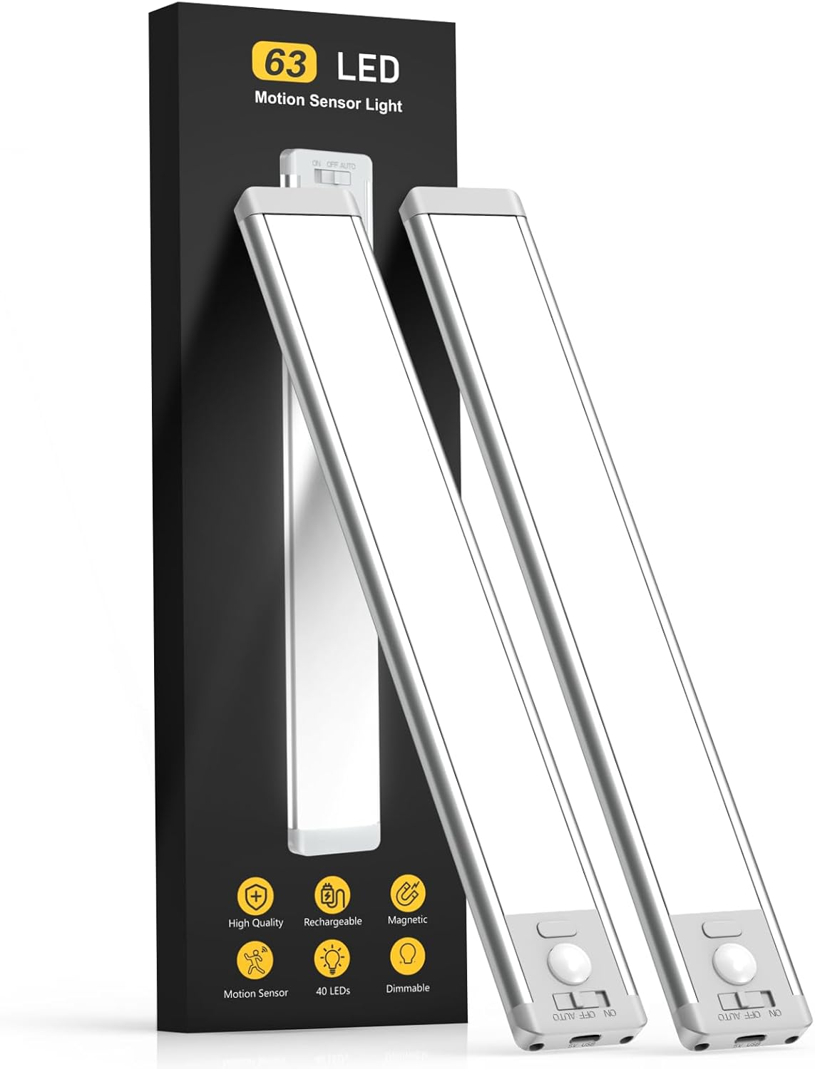 Luz LED Bajo Mueble 10” Pack x2 Recargable con Sensor de Movimiento, 5 Niveles de Brillo, Magnética Inalámbrica para Cocina, Closet, Escaleras y Pasillo
