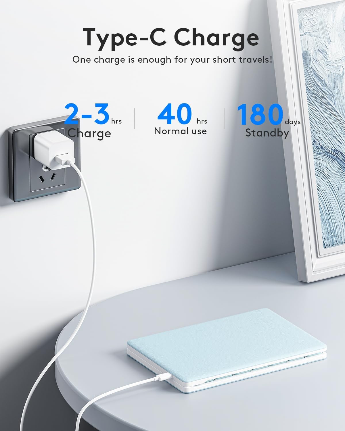 Teclado plegable Bluetooth | Tamaño completo | Ultra delgado Recargable | Conecta iOS, Android, Windows, teléfono | Color: Celeste