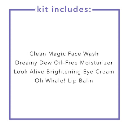 Florence by Mills Happy Days Skincare Set  | Set de Cuidado Facial con Limpiador, Hidratante, Contorno de Ojos y Bálsamo Labial – 4 Piezas
