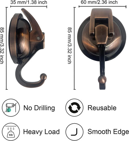 Ganchos de ducha de succión al vacío resistentes | Ventosa de vidrio | Paquete de 2 | Color: latón antiguo
