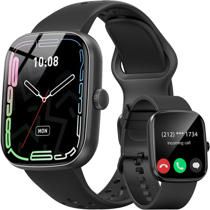 Smartwatch con respuesta de llamada | Reloj inteligente 1.96 pulgadas unisex | Actividad física con monitor de frecuencia cardíaca y sueño | Reloj deportivo | Impermeable | Color: Negro