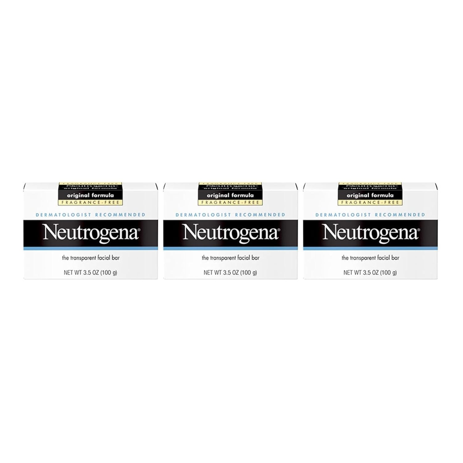 Neutrogena Original Fragrance-Free Facial Cleansing Bar with Glycerin, Pure & Transparent Gentle Face Wash Bar Soap, Free of Harsh Detergents, Dyes & Hardeners, 3.5 Oz
