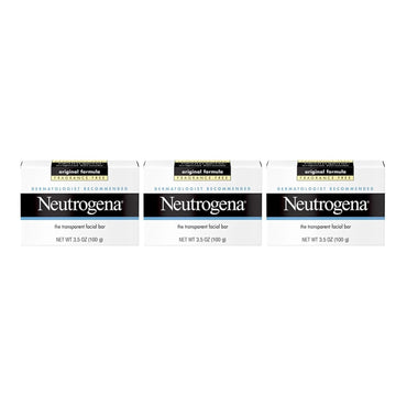 Neutrogena Original Fragrance-Free Facial Cleansing Bar with Glycerin, Pure & Transparent Gentle Face Wash Bar Soap, Free of Harsh Detergents, Dyes & Hardeners, 3.5 Oz