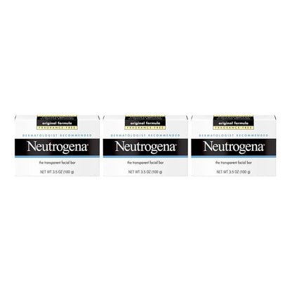Neutrogena Original Fragrance-Free Facial Cleansing Bar with Glycerin, Pure & Transparent Gentle Face Wash Bar Soap, Free of Harsh Detergents, Dyes & Hardeners, 3.5 Oz