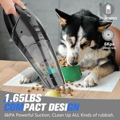 Aspiradora de Mano Inalámbrica 3 en 1 – Recargable por USB, con Luz LED, Filtro HEPA y Accesorios para Auto, Hogar y Pelo de Mascotas
